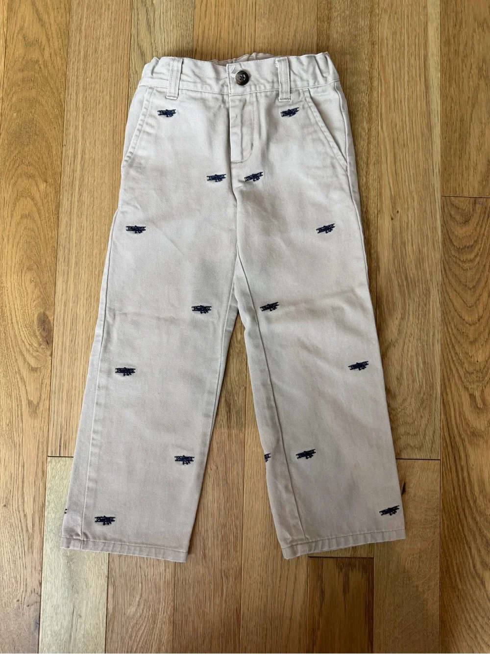 Janie and Jack Boys Khaki Airplane Embroidered Chino Pants Size 4